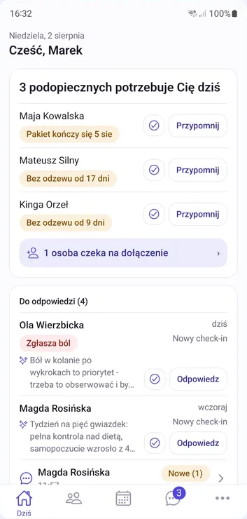 Ekran Dziś w aplikacji Tenly